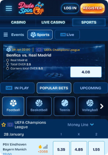 DudeSpin casino mob screen sports