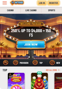 Wyns casino mob screen main page