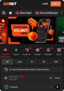 GGBet casino mob screen main page