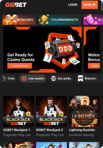 GGBet casino mob screen live games
