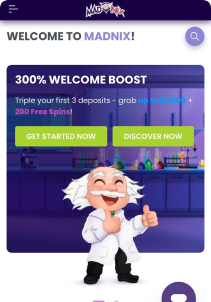 Madnix casino mob screen main page