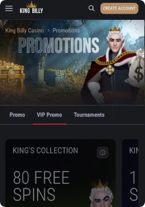 KingBilly casino mob screen promotions
