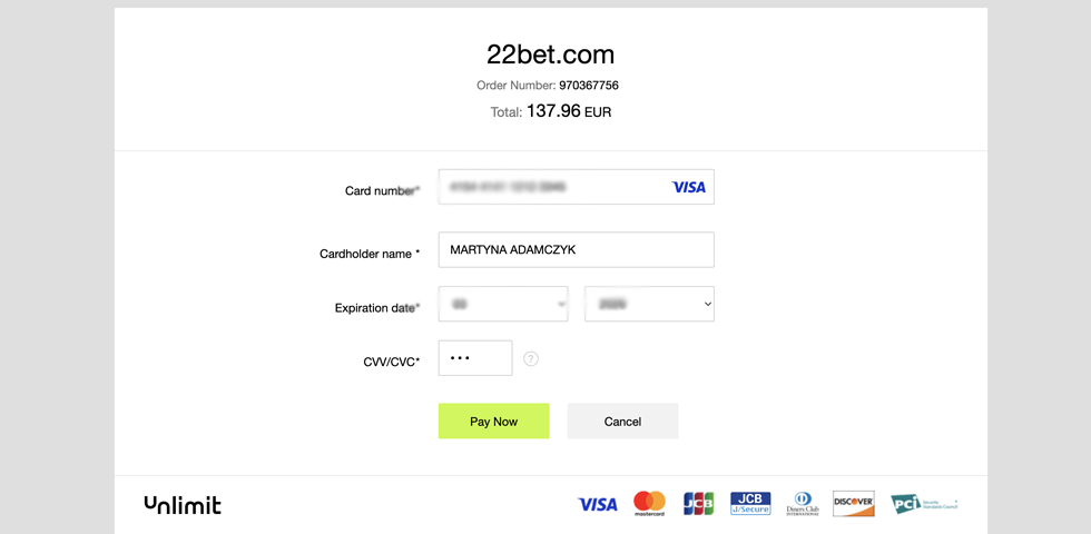 Processing VISA deposit screen