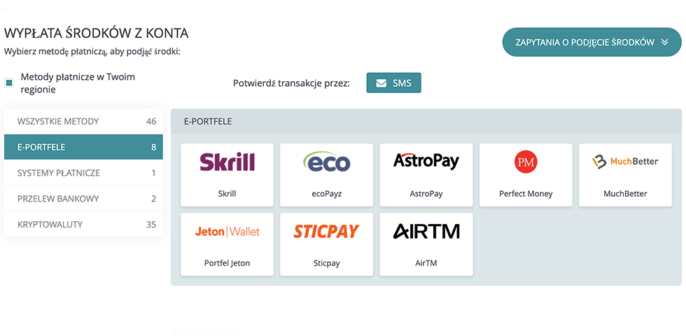 Withdrawal e-wallet options screen