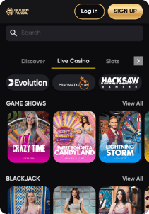 GoldenPanda casino mobile screen live games