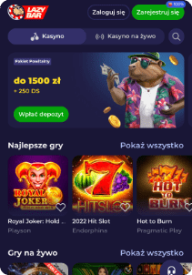 Lazybar casino mobile screen