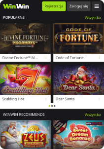 WinWin casino mobile screen popular games