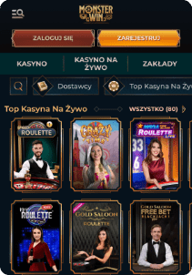 MonsterWin casino mobile screen live games