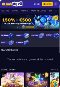 VegasNova casino mobile screen main page