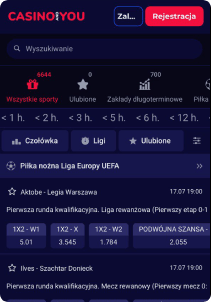 CasinoAndYoucasino mobile screen sports