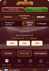 Magius casino mobile screen sports
