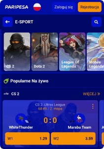 paripesa casino mobile screen sports games