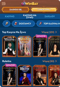 WinBay Casino mobile screen live games