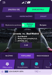 NanoBet Casino mobile screen sports games
