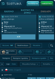 Slotuna Casino mobile screen sports games