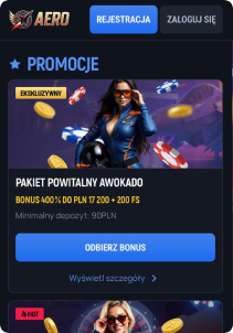 Aerobet Casino mobile screen promotions