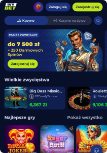 IvyBet Casino mobile screen maine page