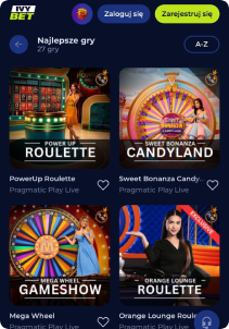 IvyBet Casino mobile screen live games