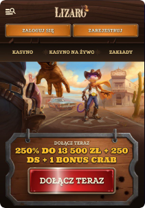 Lizaro Casino mobile screen maine page