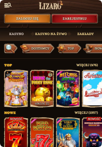 Lizaro Casino mobile screen slots games