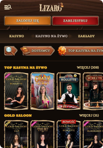Lizaro Casino mobile screen live games
