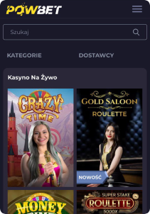 PowBet Casino mobile screen live games