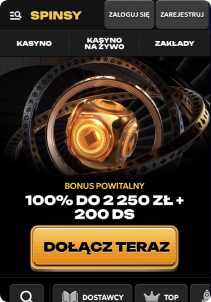 Spinsy Casino mobile screen maine page