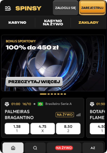 Spinsy Casino mobile screen sports