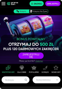 Granawin Casino mobile screen maine page