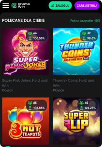 Granawin Casino mobile screen slots games