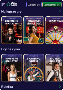 WinAirlines Casino mobile screen live games