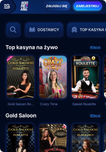 Boomerang Casino mobile screen liiive games