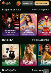 GoldZino Casino mobile screen live games