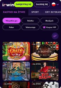 IrWin Casino mobile screen live games