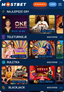 Mostbet Casino mobile screen live games