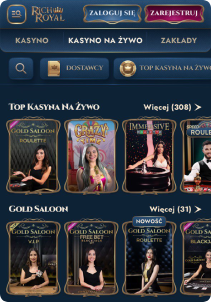 RichRoyal Casino mobile screen live games