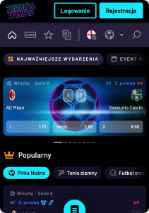 TurboWin Casino mobile screen sports