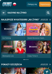 ColdBet Casino mobile screen live games