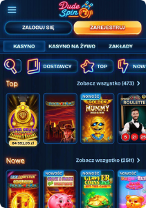 DudeSpin Casino mobile screen slots games