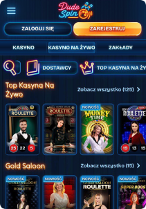 DudeSpin Casino mobile screen live games