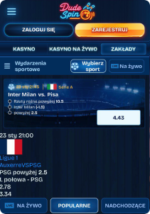 DudeSpin Casino mobile screen sports