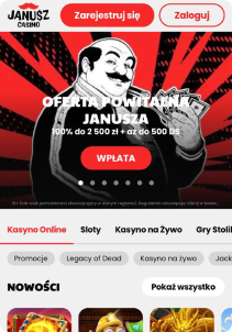 Janusz Casino mobile screen main page