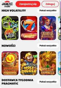 Janusz Casino mobile screen slots games