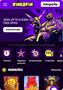 KingSpin Casino mobile screen main page