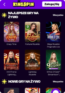 KingSpin Casino mobile screen live games