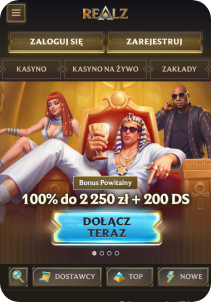 Realz Casino mobile screen main page