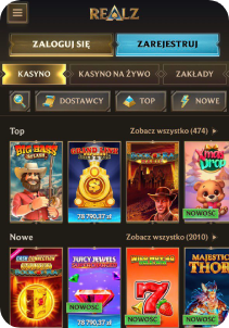 Realz Casino mobile screen slots games