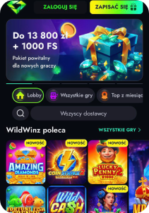 WildWinz Casino mobile screen main page