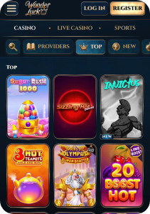 Wonderluck Casino mobile screen slots games