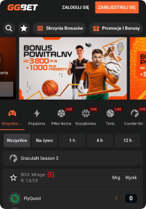 GGBet Casino mobile screen sports